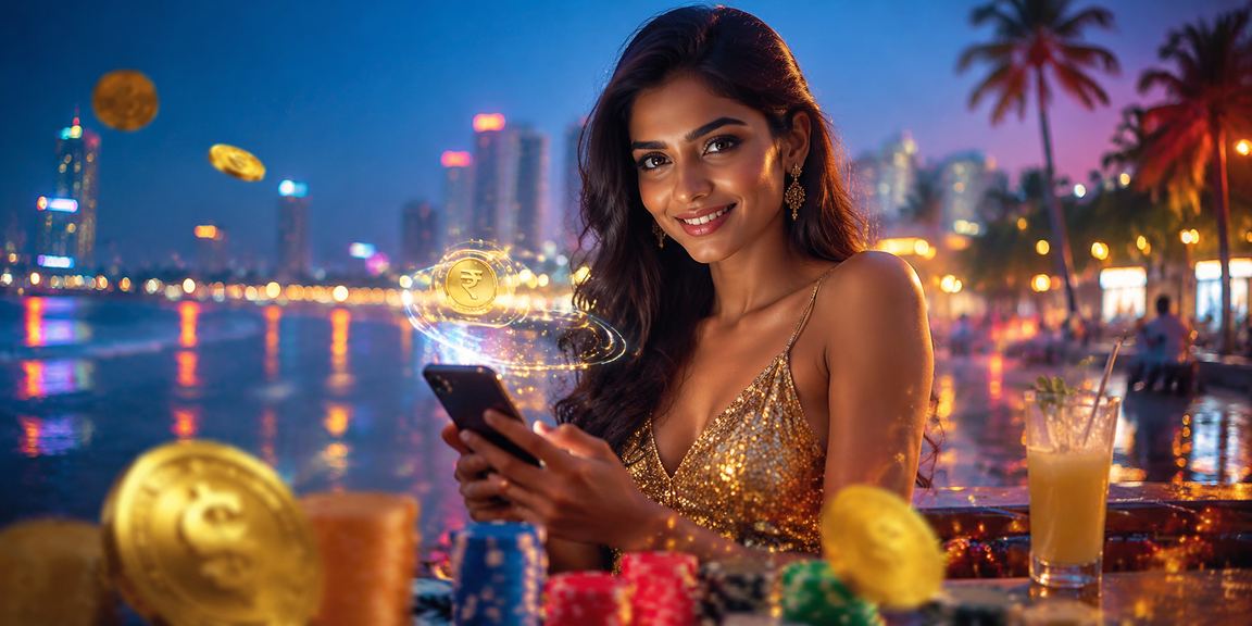 Mobile casino betting screen with rupee symbols and neon lights